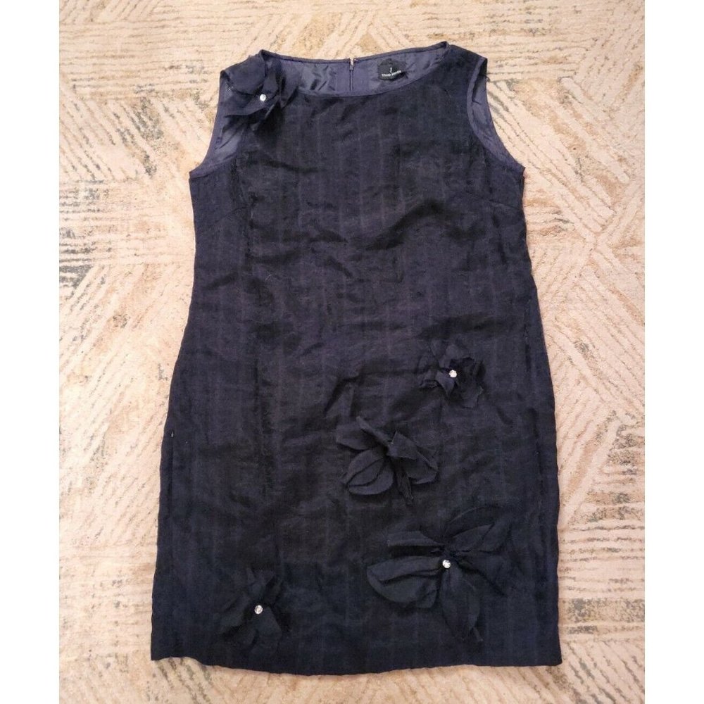 Vtg Craig Signer Black Sleeveless Sheath Cocktail Dress Jeweled Flowers Size 16